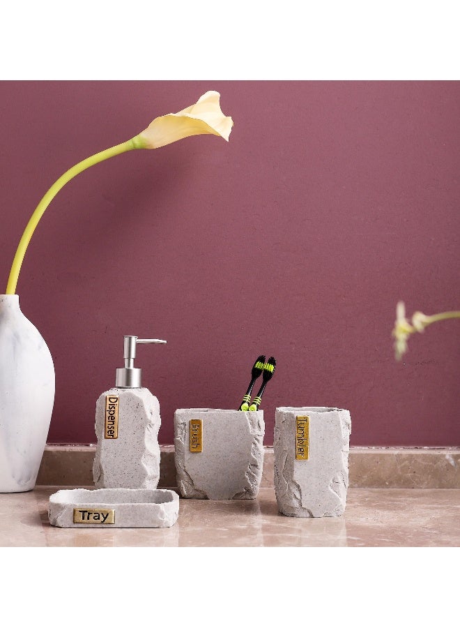 Hymmah Bathroom Accessories Set,Marble Design Toothbrush Holder,Farmhouse Bathroom Decor,4 Pcs Resin Gift Set Apartment Necessities, Contain Toothbrush Cup,Soap Dispenser,Soap Dish,Tumbler - Image 4